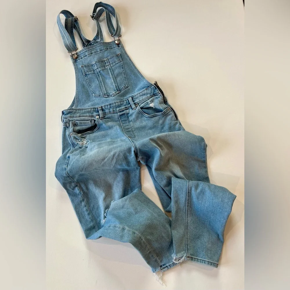 American Eagle Outfitters Mom Denim Distressed Overalls - Picture 1 of 13